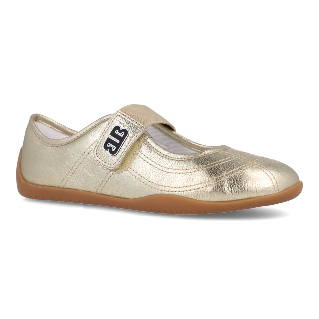 Tênis Bottero casual feminino dourado vista frontal lateral direita com detalhes de velcro